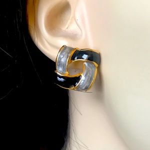 Classic Black & Gray Enamel on Gold tone Earrings